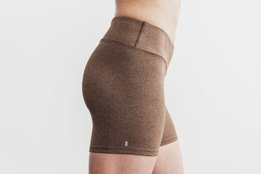 Nobull Mid-Rise 4" Plush Heather Women's Shorts Brown | Australia (QZ7485)